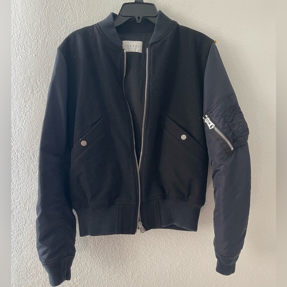 Sandro Black Bomber Jacket Varsity Size Small Wool/ Cashmere - Picture 5 of 10